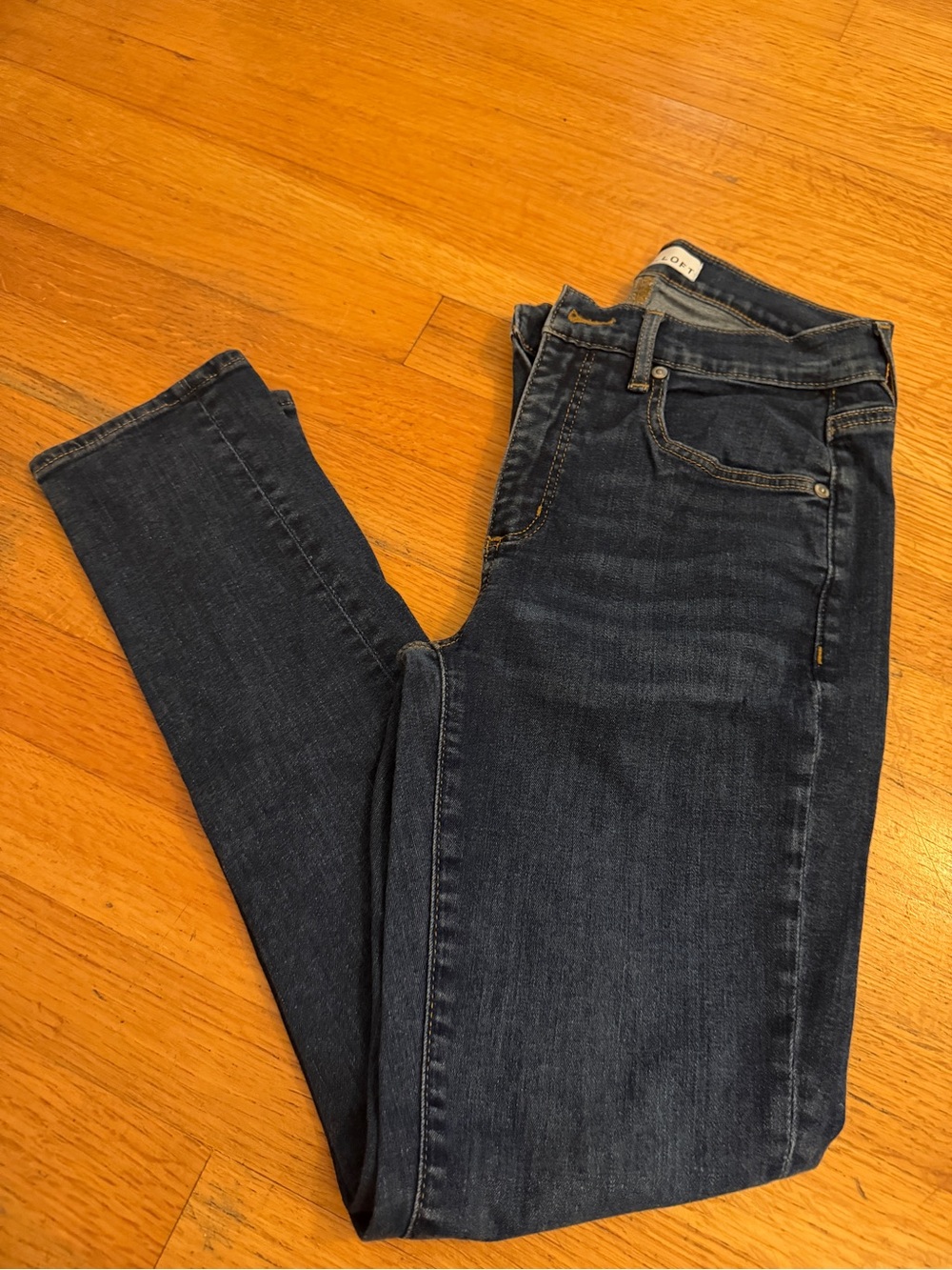 LOFT Navy Blue Denim Jeans with Contrast Stitching